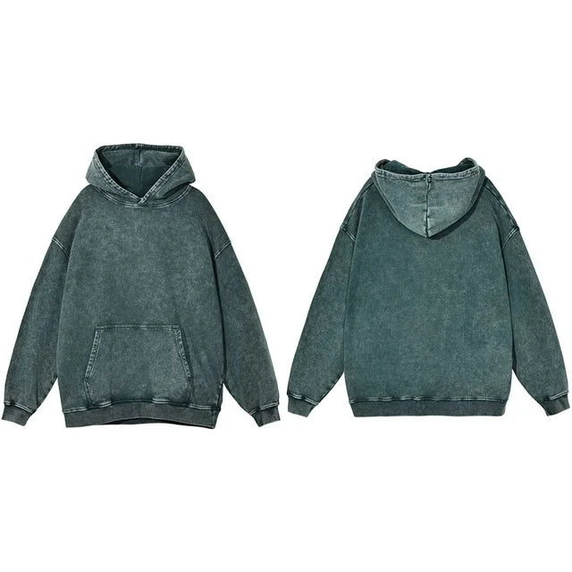 Oversized Heavy Cotton Vintage Acid Wash Hoodie Green