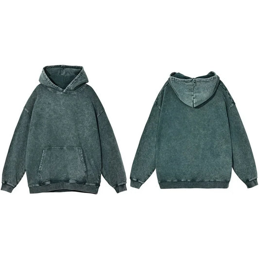Oversized Heavy Cotton Vintage Acid Wash Hoodie Green